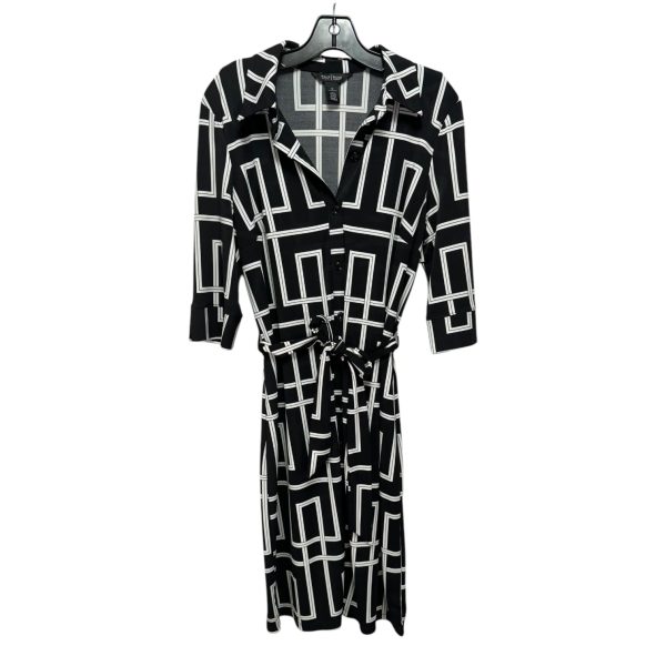 Collared Dress Casual Midi By White House Black Market In Black & Cream, Size: 10 Online